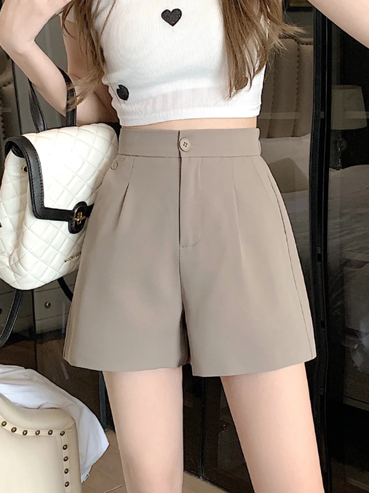

FTLZZ Summer Office Lady Empire Slim Tailored Shorts Elegant Women Wide Leg Shorts Female Solid Shorts