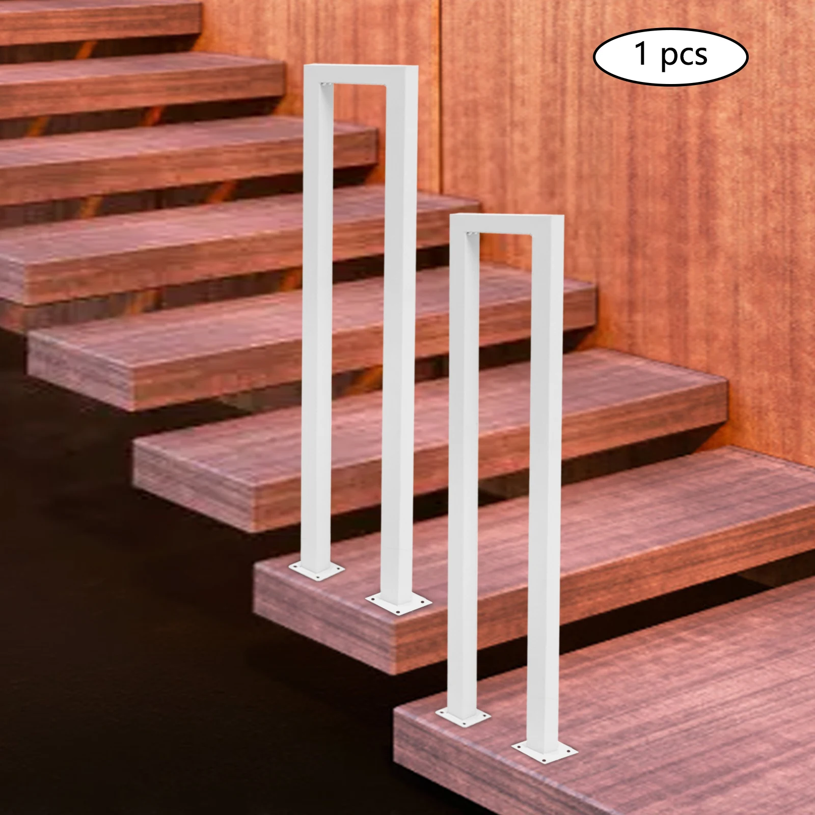 White U-shaped Handrail, Floor Standing Stair Rail for Safety, Supports Up to 66lbs, Easy to Install 3