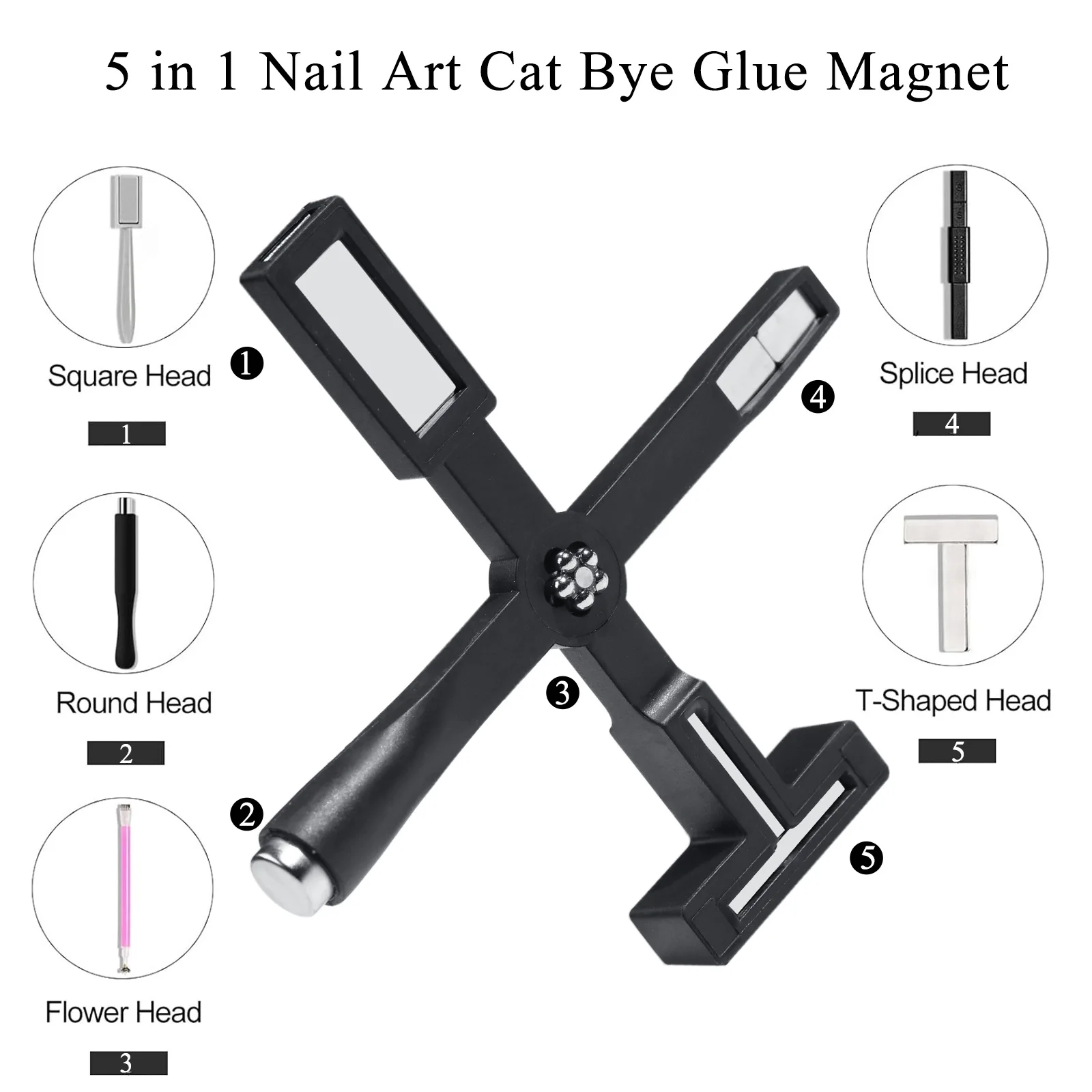 Cross-border manicure five-in-one multi-functional cross powerful magnet cat's eye nail polish glue magnet tool cat eye nail tool magnetic nail art tools magnetic nail tools nail care tools