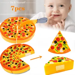 Jouets de cuisine en plastique pour enfants, 7 pièces, bricolage à la mode, cadeau en plastique, Velcro, coupe Pizza pour enfants 