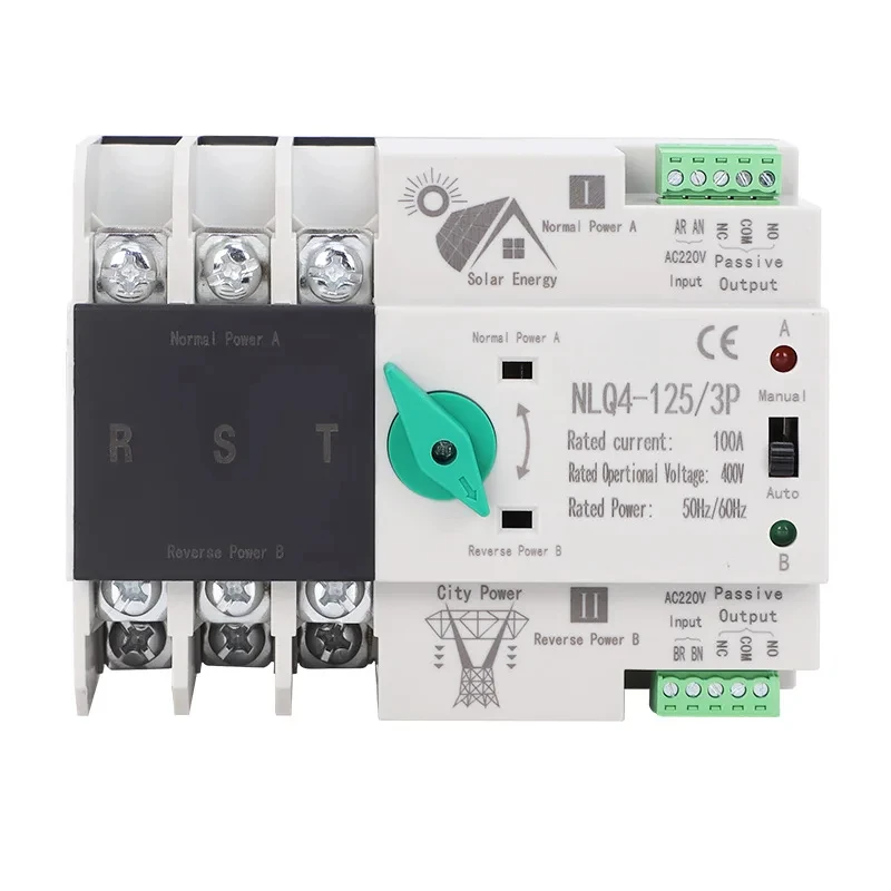 โซลาร์ ATS สวิตช์โอน 230V สำหรับอินเวอร์เตอร์ PV 2P 125A การเปลี่ยนพลังงานอัตโนมัติสำหรับโซลาร์บ้าน 1