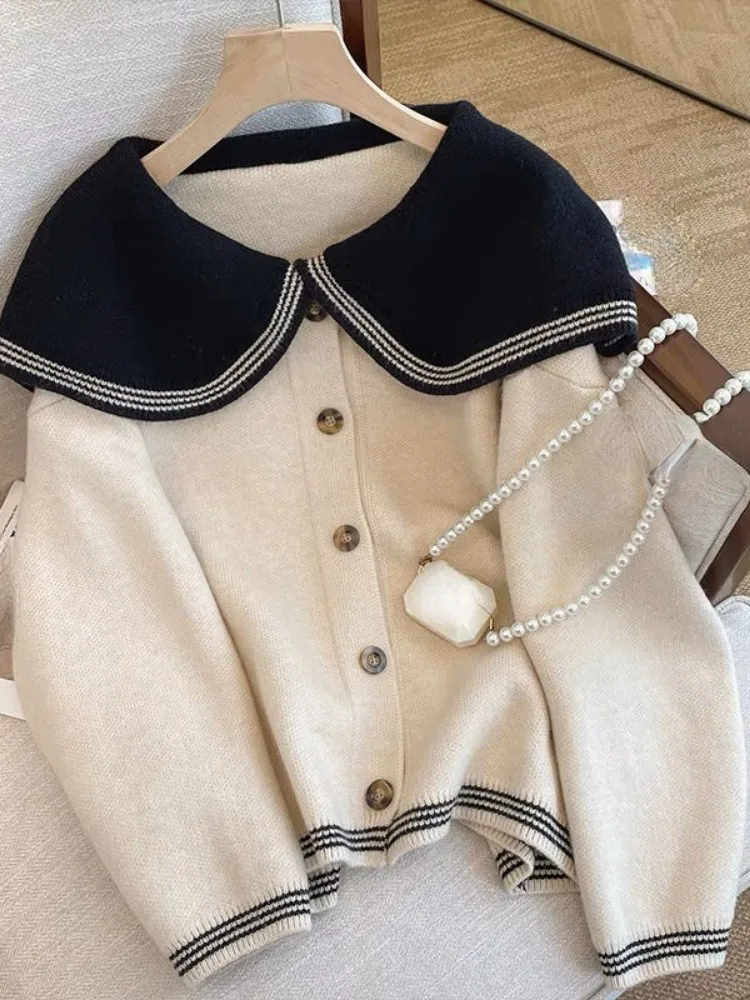 Y2K Women Clothing Tempetament Cardigan Jackets Korean Pull Femme Sweet Peter Pan Collar Loose Knitted Sweater 2025 Sueter Mujer 6