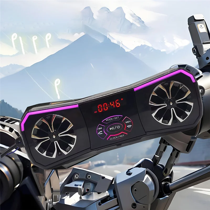 רמקולי אופנוע אלחוטיים מערכת אודיו סטריאופונית 12V מתקן ידית MP3 נגן AUX-In USB FM רדיו