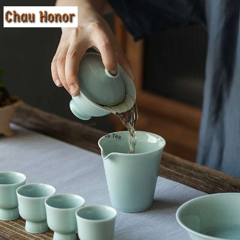 110ml Hutian Kiln Shadow Blue Gaiwan Retro Tea Tureen Tea Bowl With Lid Kit Tea Making Cover Bowl Chinese Tea Set Ornaments Gift
