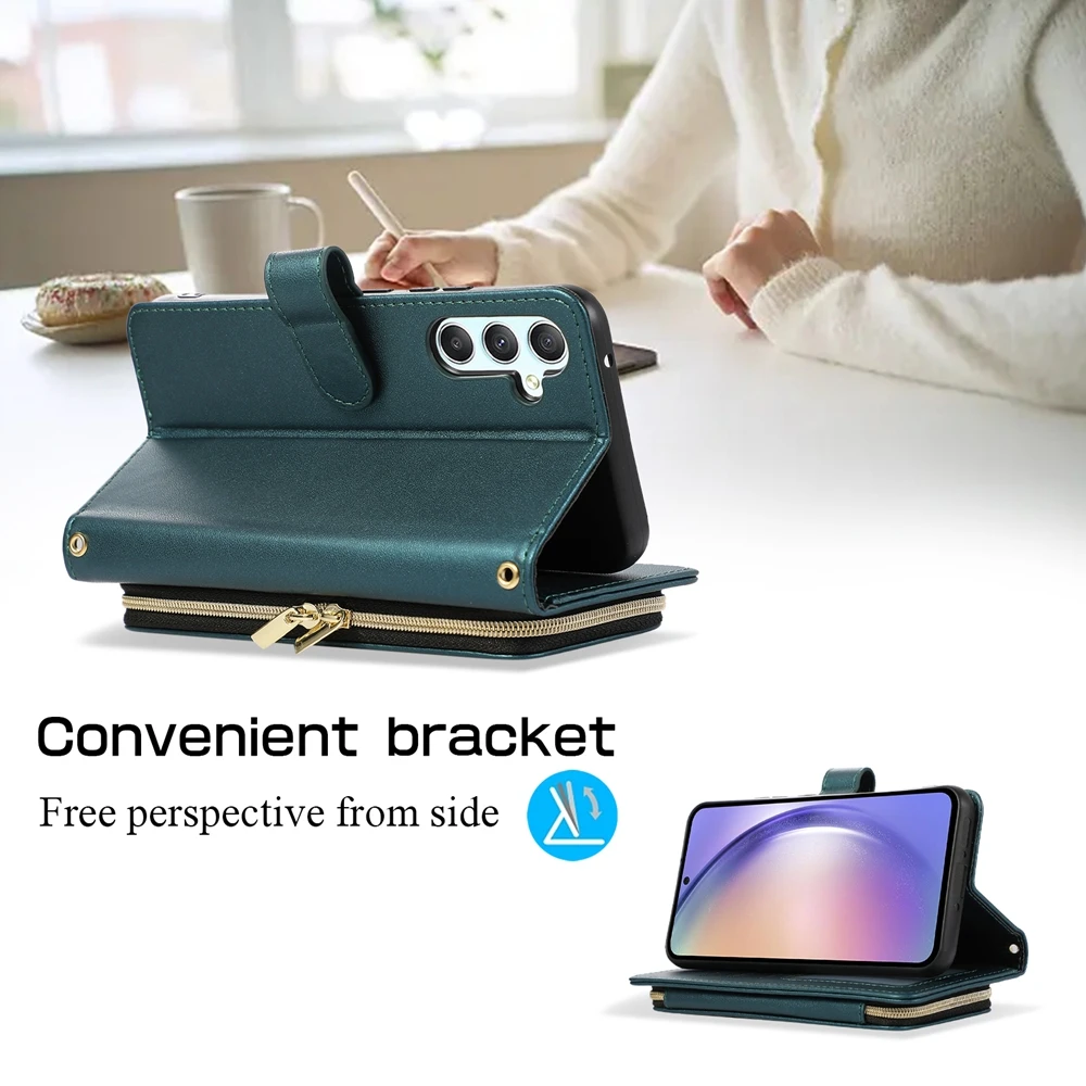 Crossbody Leather Wallet Phone Case with Strap