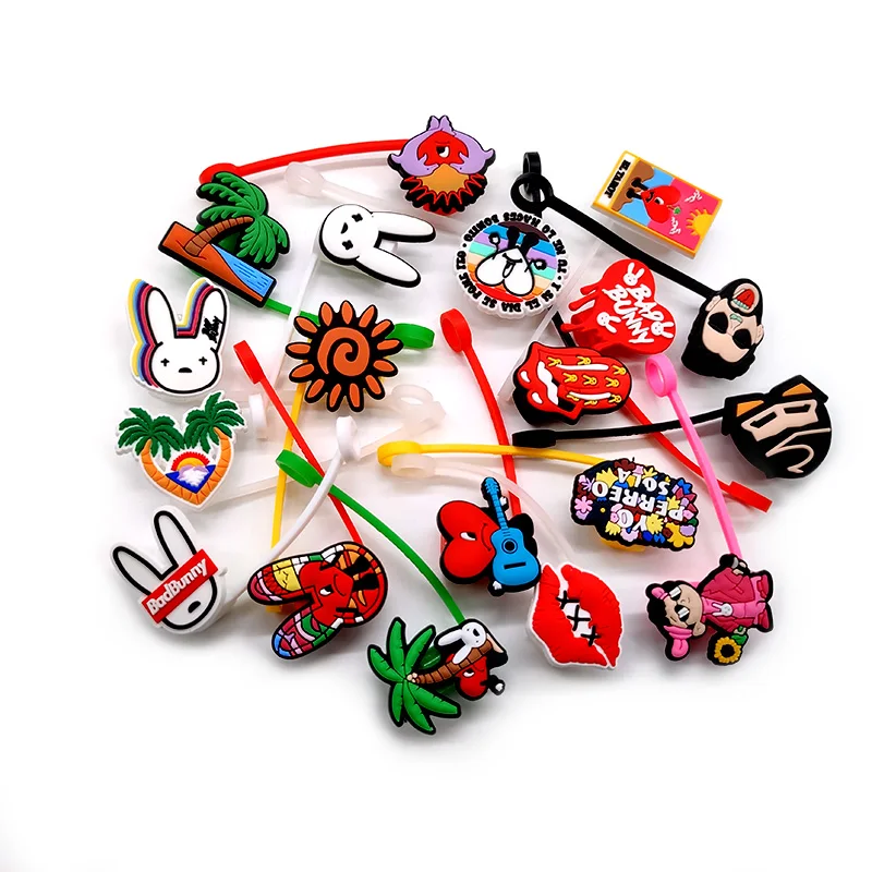 PVC 크리에이티브 하트 밀짚 커버 8 개, 나쁜 토끼 밀짚 스토퍼, 캐주얼 재사용 가능 유출 방지 음료 컵 방진 장식