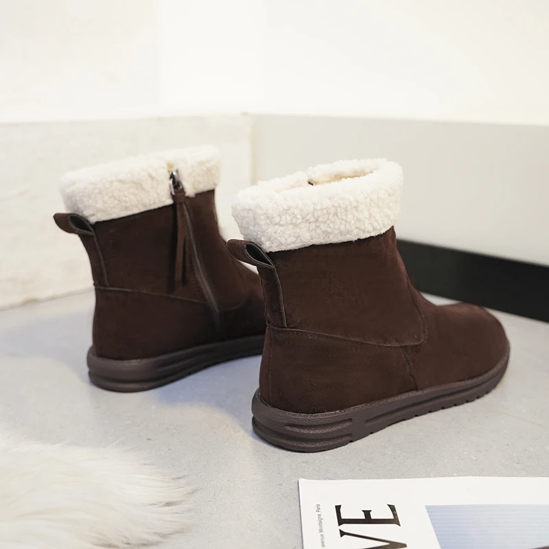 New Winter New Women's Snow Boots Fashion Zipper Warm Luxurious Cotton Shoes Women's Trendy Solid Color Outdoor Short Boots
