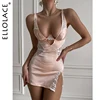 Ellolace Sexy Deep-V Neck Satin Dress Sexy Lingerie Lace Patchwork Split Sissy Night Dress Women Slip Dress Silk Nightwear 1
