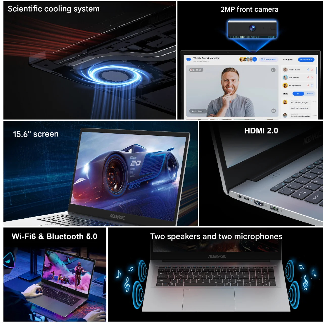 ACEMAGIC AX15 Intel Twin Lake-N150 15.6" Ultra Slim 5000 mAh Laptop 16GB LPDDR4 Ram 512GB Rom Windows 11 BT5.0 Wifi 6 Notebook 4
