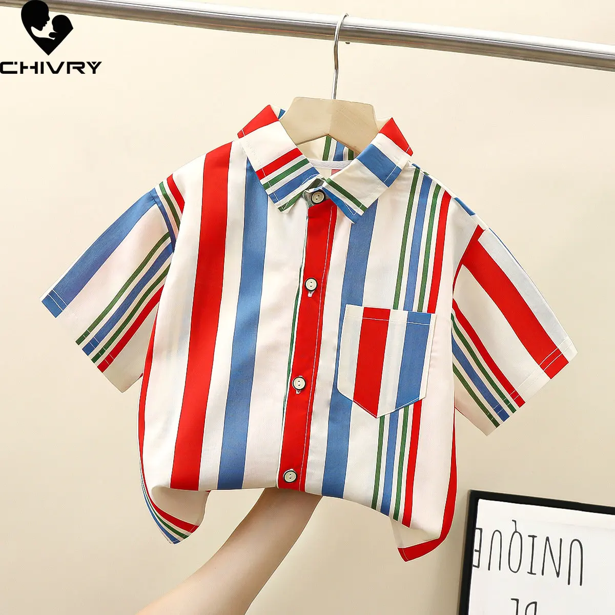 

Boys Shirts New 2023 Kids Baby Boy Fashion Short Sleeve Lapel Single-breasted Striped Letter Print Shirt Tops Children Clothing