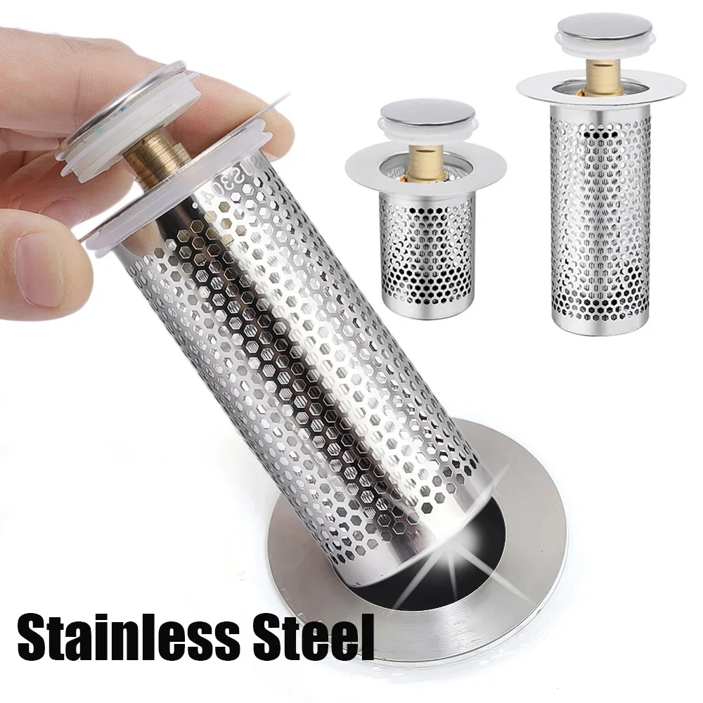 Pop-Up Bounce Core Sink Filter Stainless Steel Basin Drain Stopper Hair Catcher Shower Floor Strainer Bathroom Kitchen Accessory