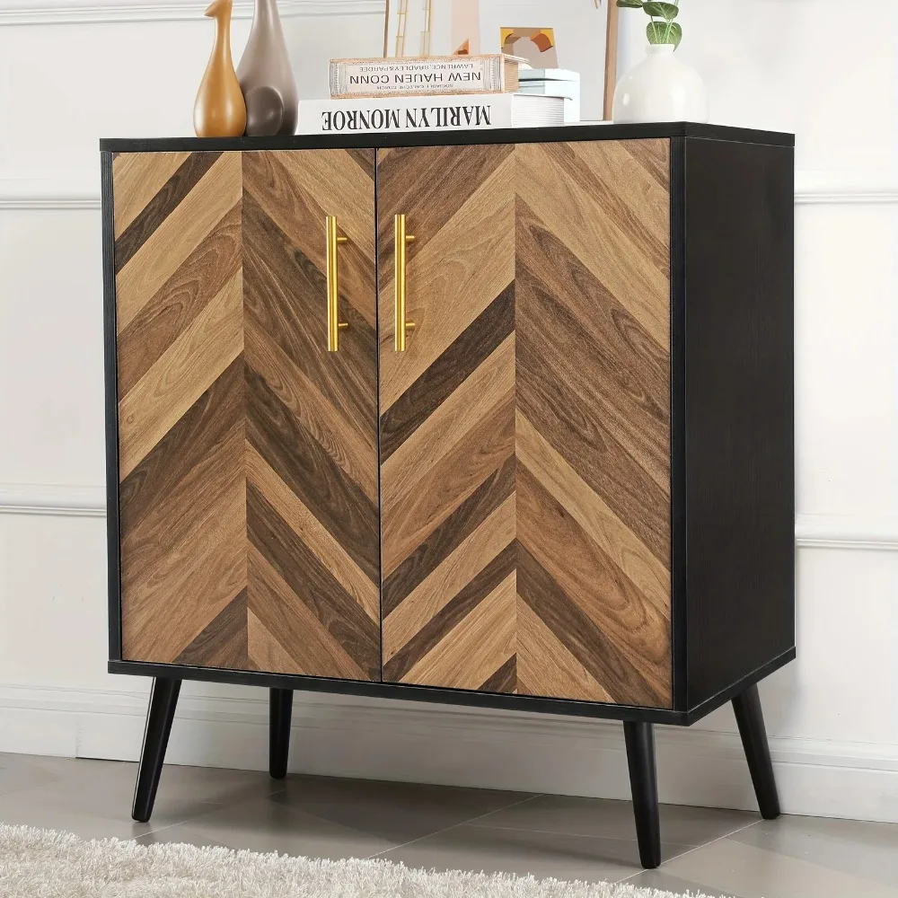 Modern Storage Cabinet 2 Doors 28" Long Wooden Buffet Cabinet Adjustable Shelves Accent Bedroom Hallway