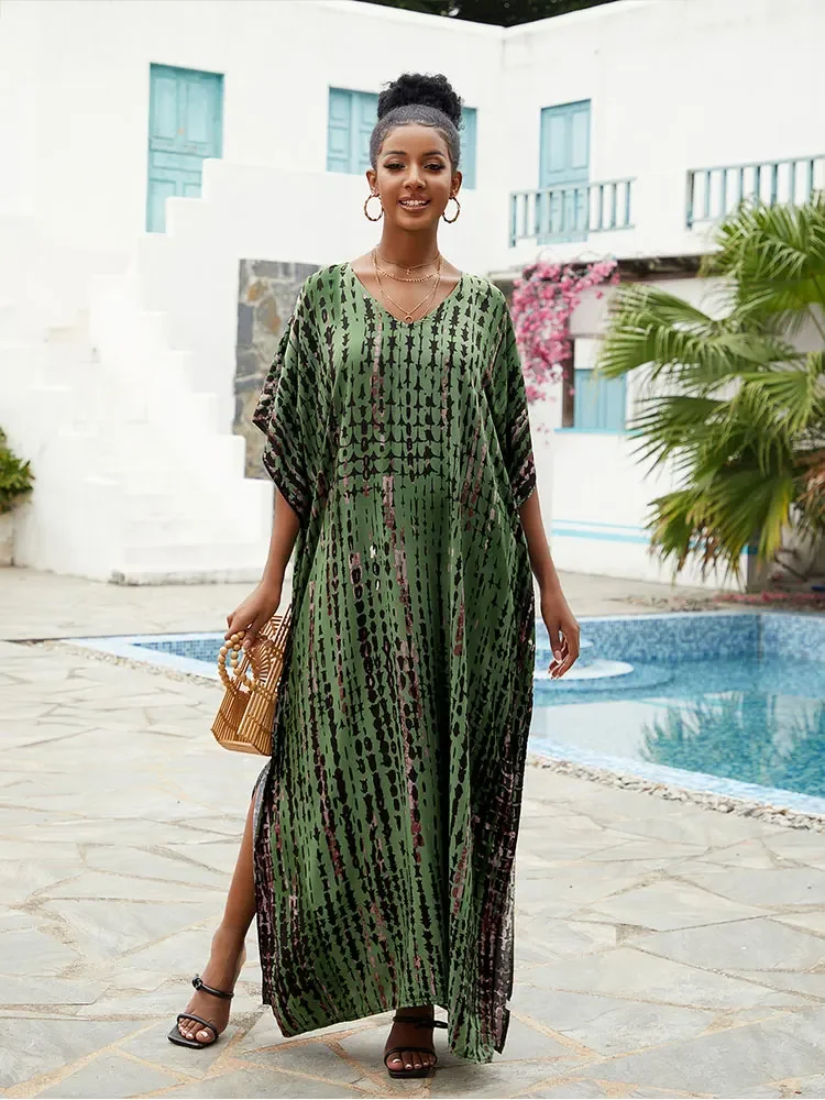 Bohemian Printed Women Beach Dress Bathing Suit Cover Up Summer Tunic For Woman Beachwear Robe de plage Kaftan Q1218