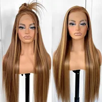 Perruque Lace Front HD Transparente 13x4 en Cheveux Humains, Lisse, Blond Miel avec Mèches 4/27, Naturelle, Idéale pour Débutantes 2