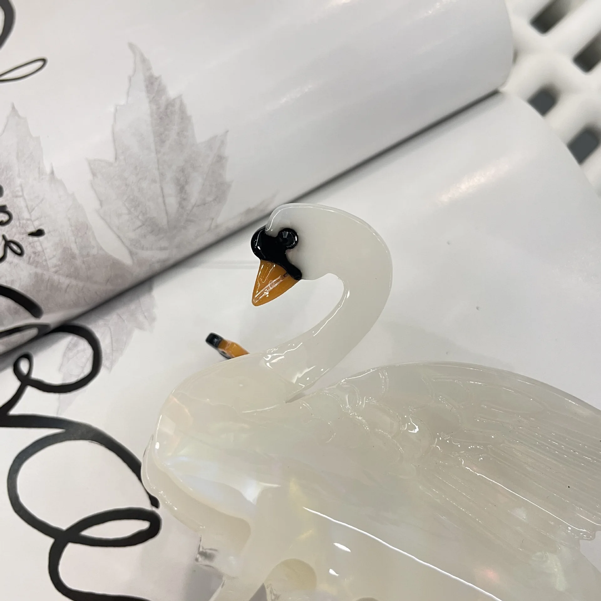 Damen-Clip, Vogel-Acetat-Clip, schwarzer Schwan-Clip, Leopardenmuster, Vogel, Tier, Papagei, Haar-Accessoires, einfache, lustige Hai-Clip-Mode_voghion.com