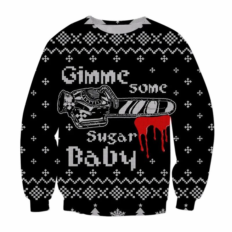 SOSHIRL Classic Horror Ugly Christmas Fleece Sweatshirt Funny Winter Harajuku Dead By Dawn Pullover Halloween Hip Hop Streetwear