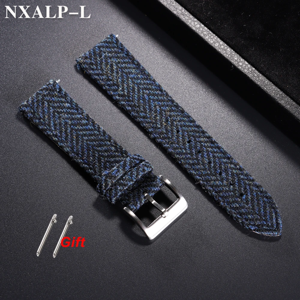 Vintage Genuine Leather & Tweed Nylon Quick Release Weave Bracelet Watch Band
