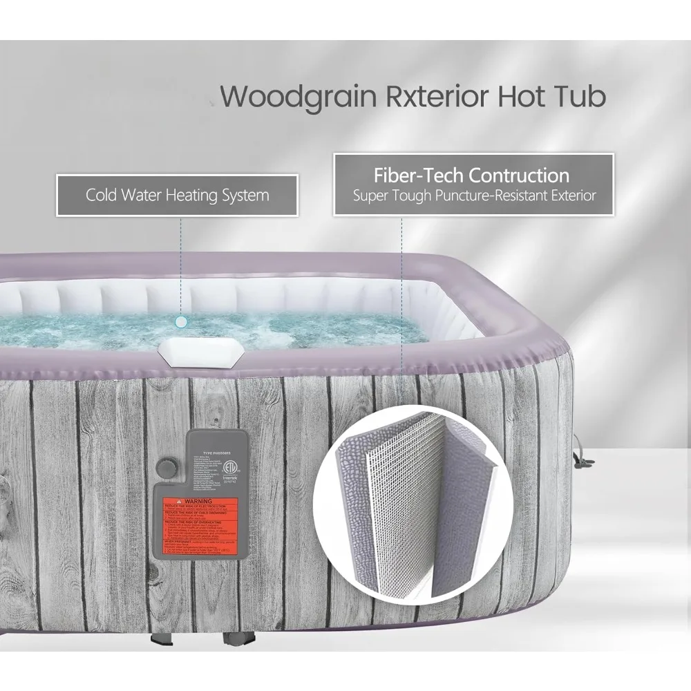 Inflatable hot tub with 130 air jets, quick filling system and insulation cover, portable hot tub for outdoor spa treatment 5
