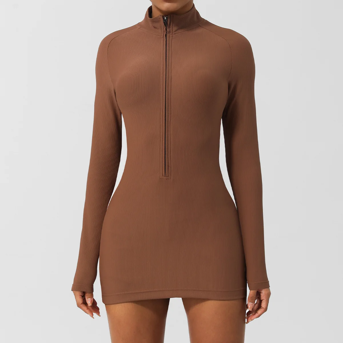 Mermaid Curve Summer Zipper Long Sleeve Yoga Bodysuit Women's Dance Fitness Tight Sports Bodysuit Yoga dress