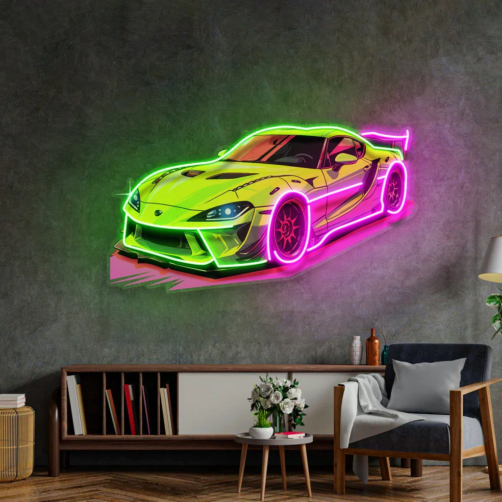 Groene sportwagen neon teken, auto UV afdrukken neon pop art, garage  decoratie, kinderkamer decor, cadeau voor hem - AliExpress, image size:1024x1024
