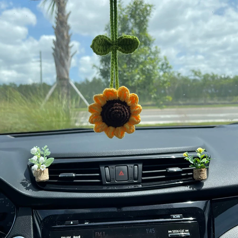 2 Pcs Crochet Sunflower Car Hanging Daisy Flower Decoration Handmade Crochet  Flower Accessories Interior For Woman Gadgets - AliExpress