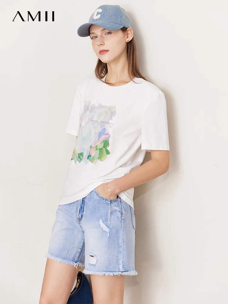 

AMII Cool Tech Ice T-shirts Womens Tops 2022 Summer Casual Female Printed T Shirts White Loose Women Clothing 12240580