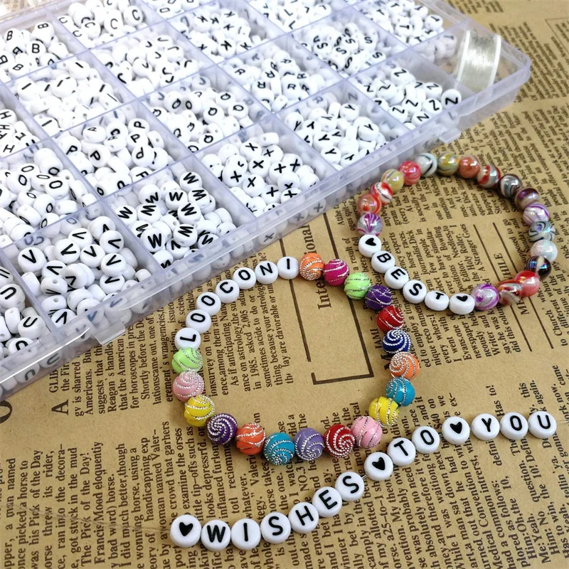 Acrylic English Alphabet Letter Beads 1400pcs/Box Set Kits With Stretch Cords For Bracelets Jewelry Accessories