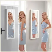 DUMOS 6 LEDs Mirror Jewelry Cabinet, Wall or Door Mounted Jewelry Organizer, 47.2Inch Tall Lockable Large Capacity Cosmetic Sto 6