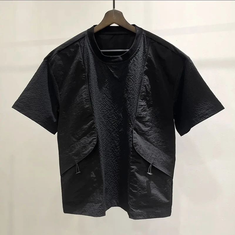 Summer Spliced Men Round Neck Short Sleeve Sweatshirt Fashion Harajuku Casual All-match 2xl Oversized Clothing Black White Daily
