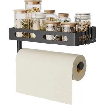 Wall-Mounted Paper Towel Holder with Hooks 1