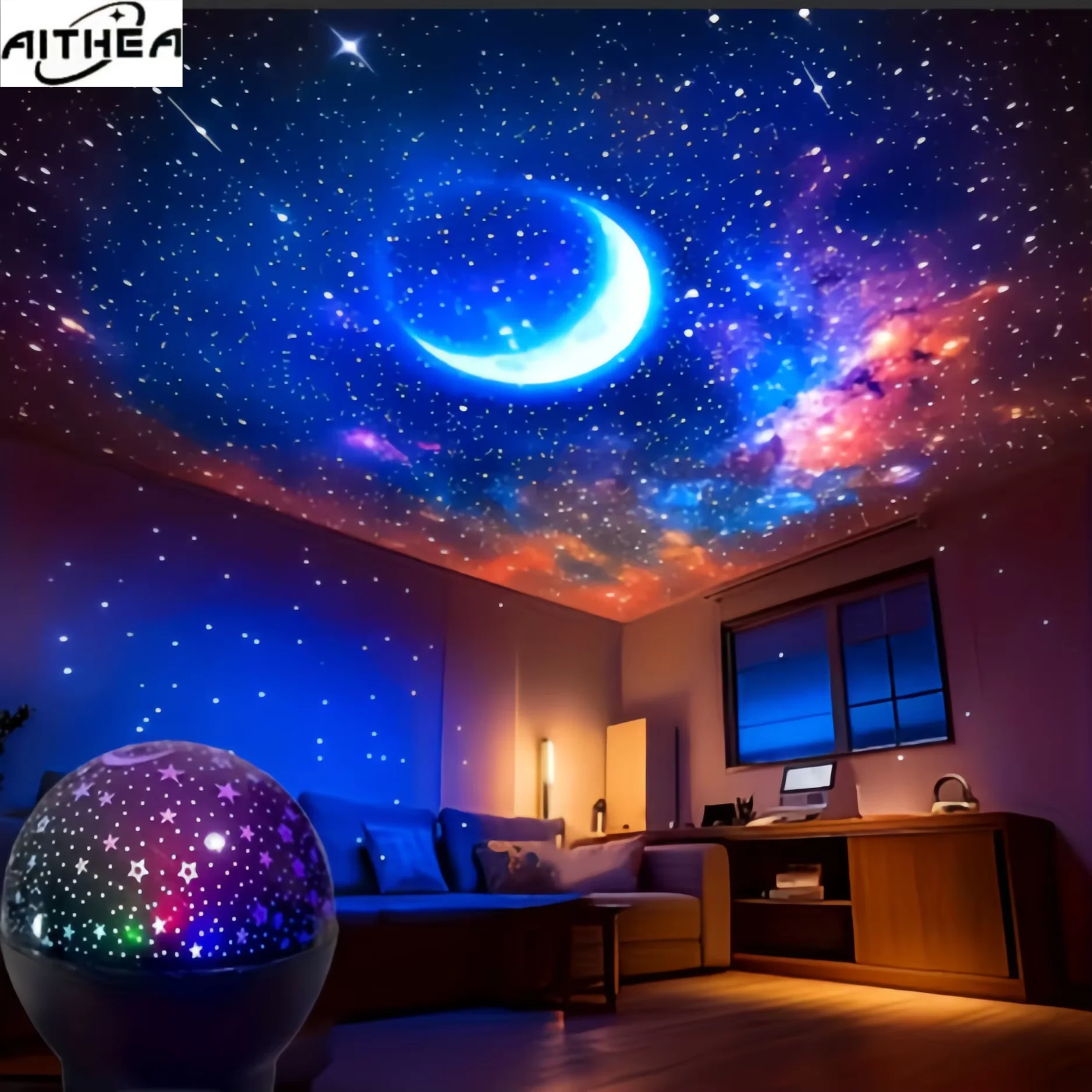 Starry Sky LED Projector Lamp - Galaxy Moon Ambient Lighting for Kids Room Decor & Gifts