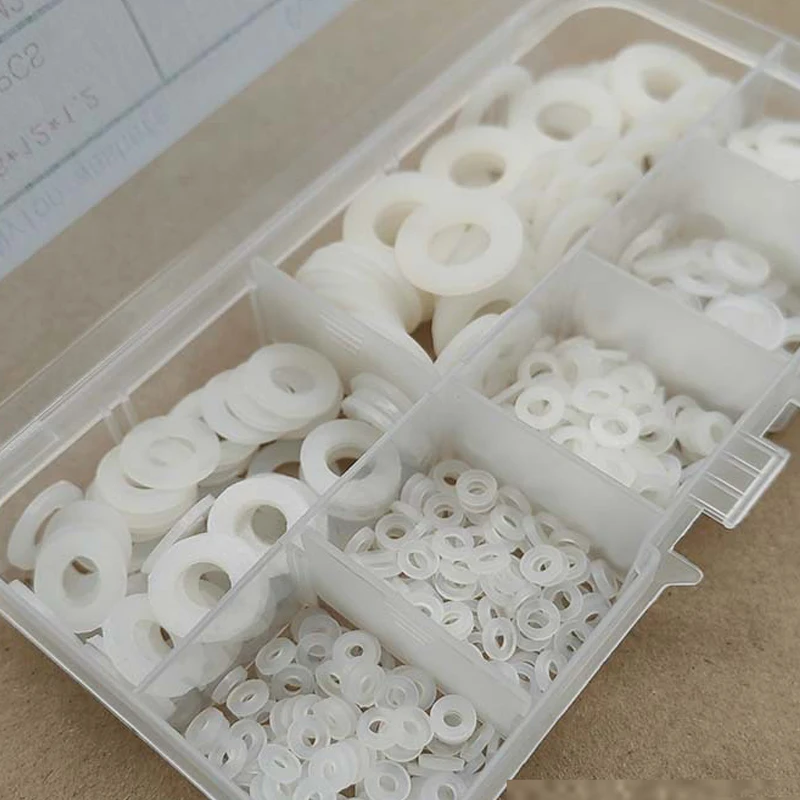 500Pcs/Box M2 M2.5 M3 M4 M5 M6 M8 White Plastic Nylon Washer Flat Spacer Washer Seals Gasket O Ring Assortment Kit