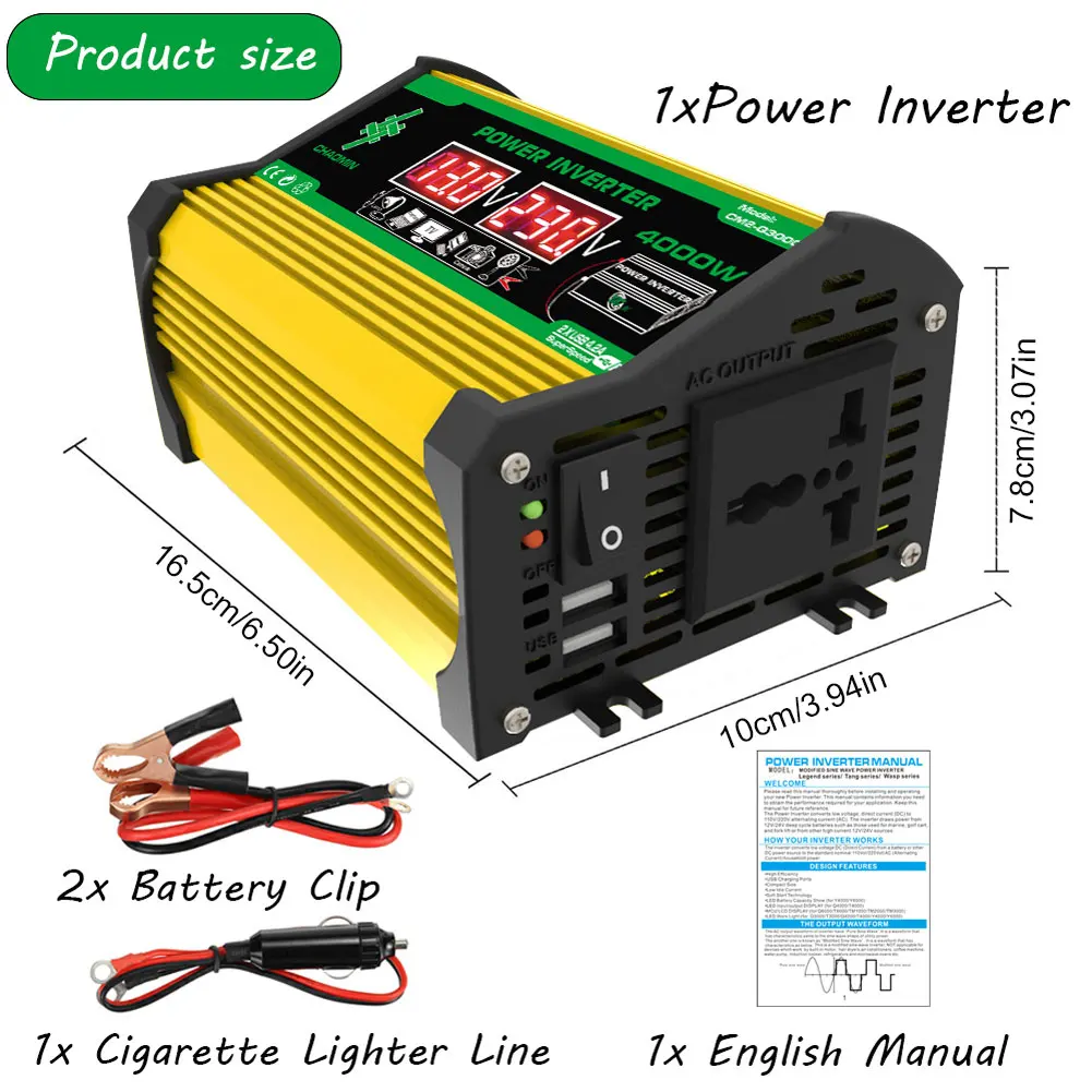 Intelligent Power Inverter 4000W 12V To 220V/110V Car Voltage Transformer Dual LCD Display Vehicle Smart Inverter for RV Caravan