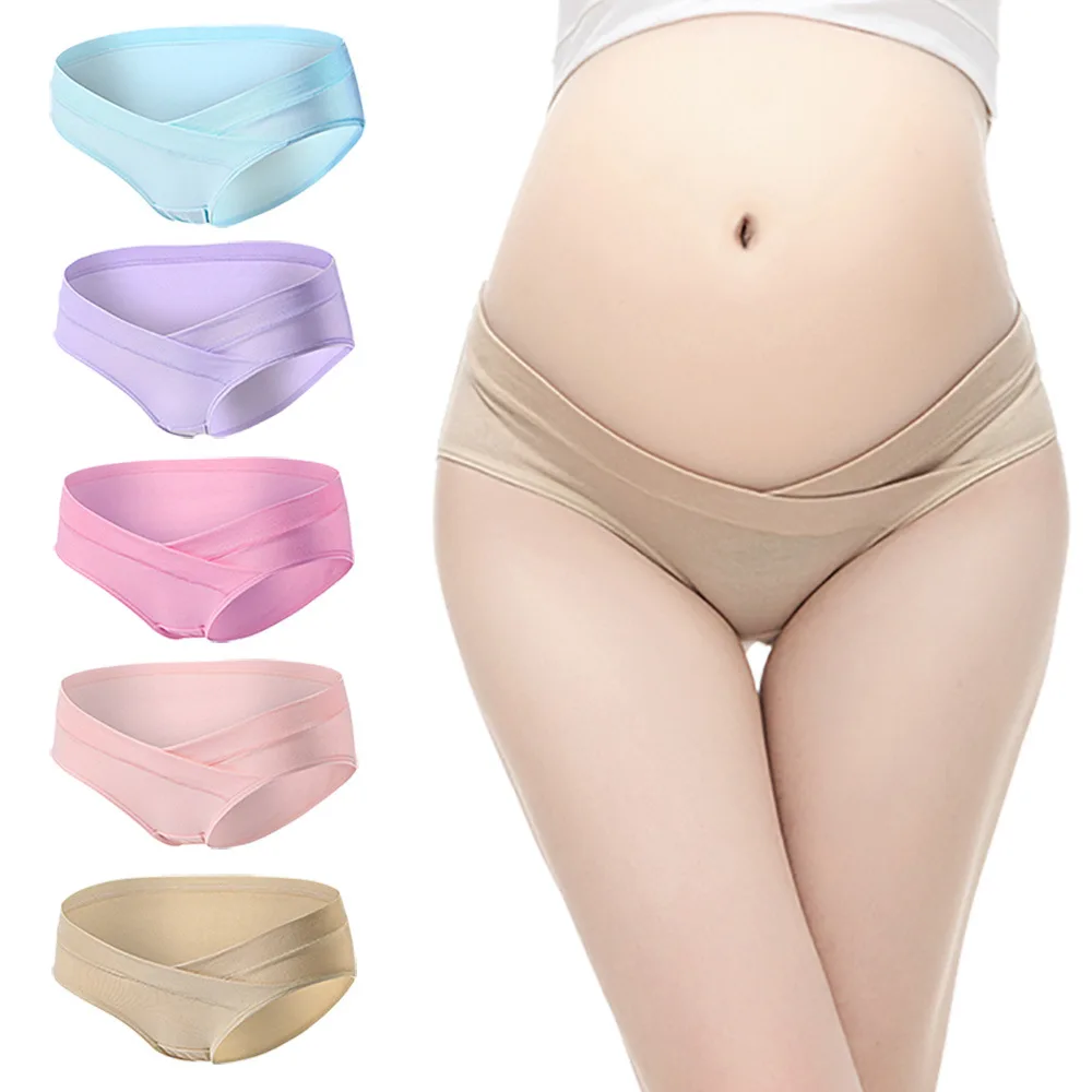 Maternity Underwear Cotton Maternity Pregnant Underwear Postpartum Mother Under Bump Panties V-Shaped Soft Belly Support Panty Breathable