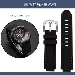 Waterproof Silicone Sports Watch Strap with 24 - 16mm Raised Mouth Design for Timex Tidal Compass Series (Black red Silver)