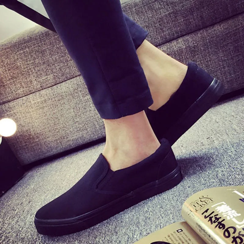 Slip-on Shoes Cool Young Man Street Pure Black Footwear Breathable Flat Mens Casual Shoes Plus Size 45 6