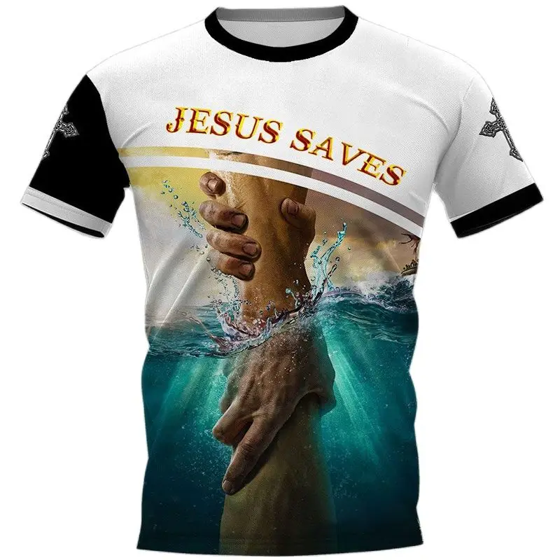 Camiseta 3D de Cristo Jesus estampada masculina, roupa Harajuku Street, oração grande, blusa de manga curta, vintage, secagem rápida, unissex, verão 10 S00347113df4c4df883a8e36ed4bb4ae65