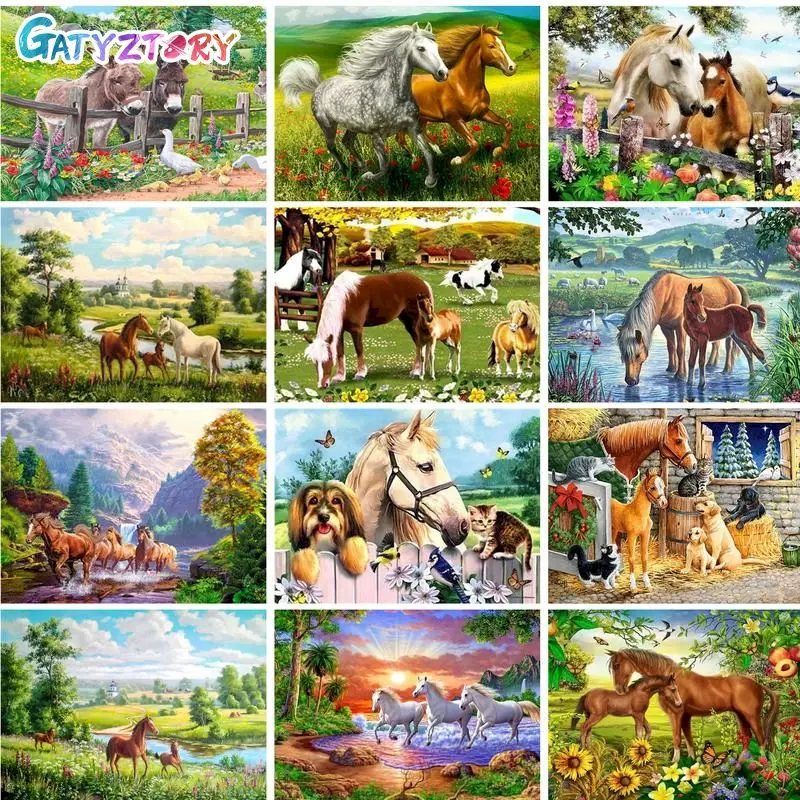 GATYZTORYFrameDiyPaintingByNumbersHorseAnimalsPictureOnNumber