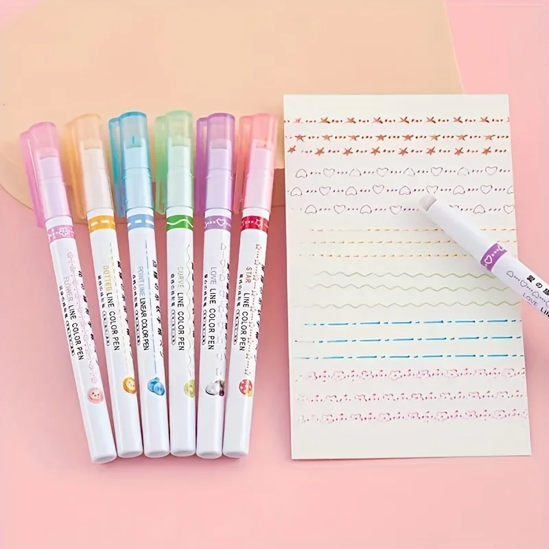 Highlighter Pen Roller Tip Curve Liner Marker 6Pcs/Set