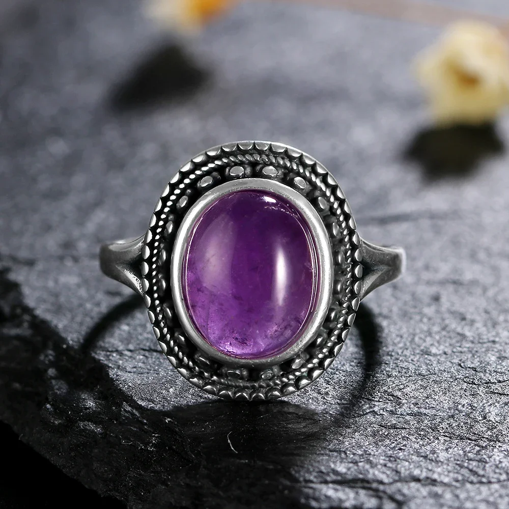 Silver Rings 925 Silver Rings Natural Amethyst Gemstone Rings for Women Wedding Bands Anniversary Gift Fine Jewelry