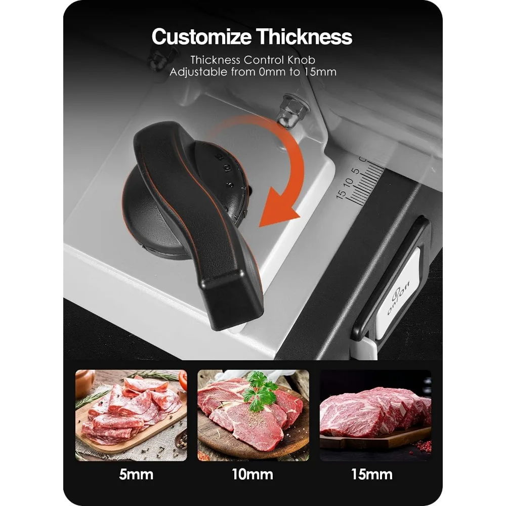 Meat Slicer 200W Electric Deli Food Slicer with 2 Removable 7.5" Stainless Steel Blade, Adjustable Thickness for Home Use, 3