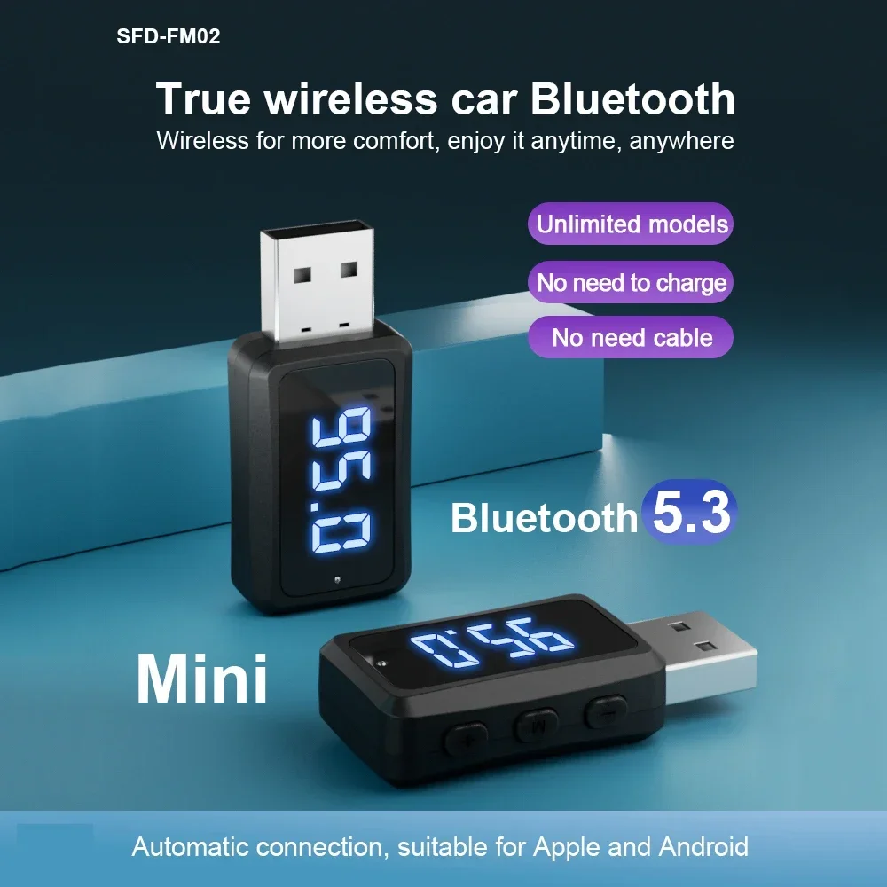 USB Car Bluetooth 5.3 5.4 audio Receiver FM Transmitter Handsfree Call Car Kit Auto Wireless Audio Adapter Accessories FM03