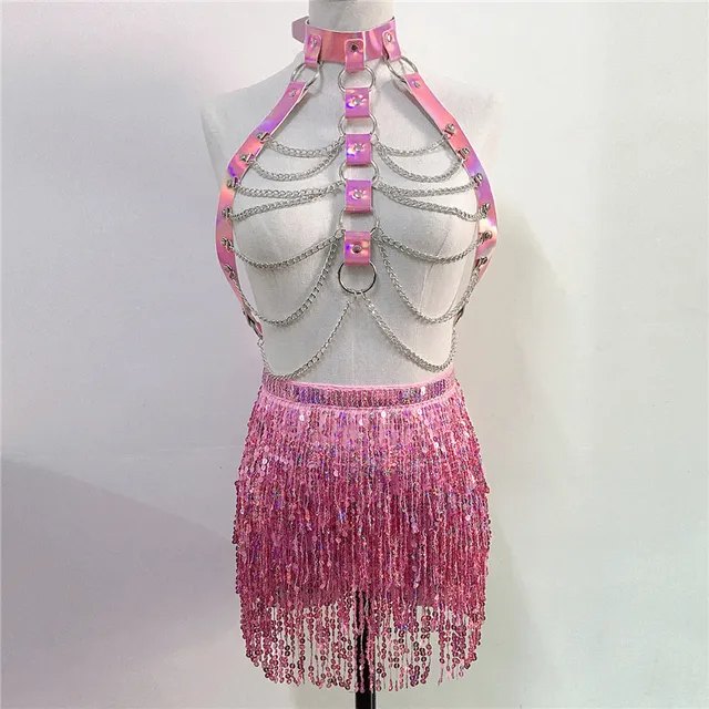 Holographic Laser Harness Tops and Fringe Skirt 5