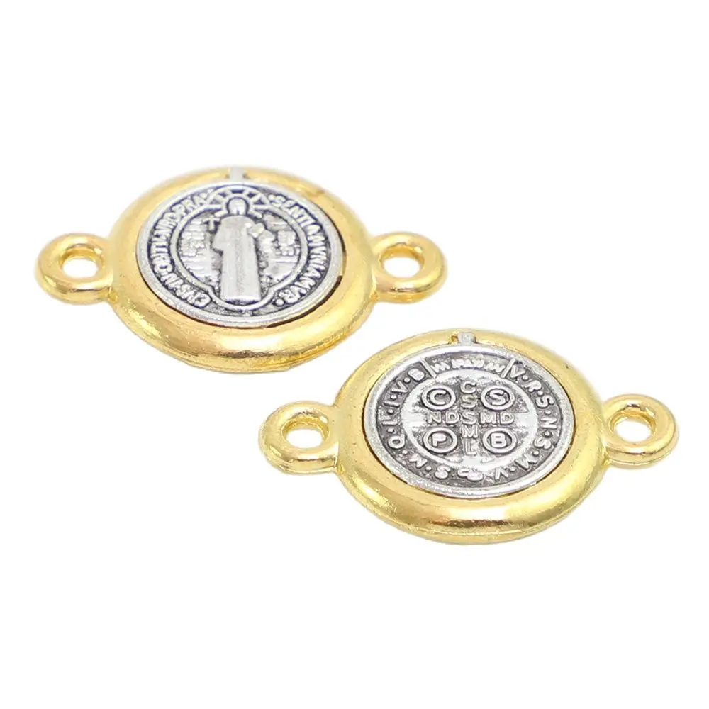 100pcs of Catholic Bracelet Rosary Connector Junction with Two Holes Saint Benedict Medal 2
