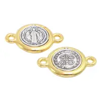 100pcs of Catholic Bracelet Rosary Connector Junction with Two Holes Saint Benedict Medal 2
