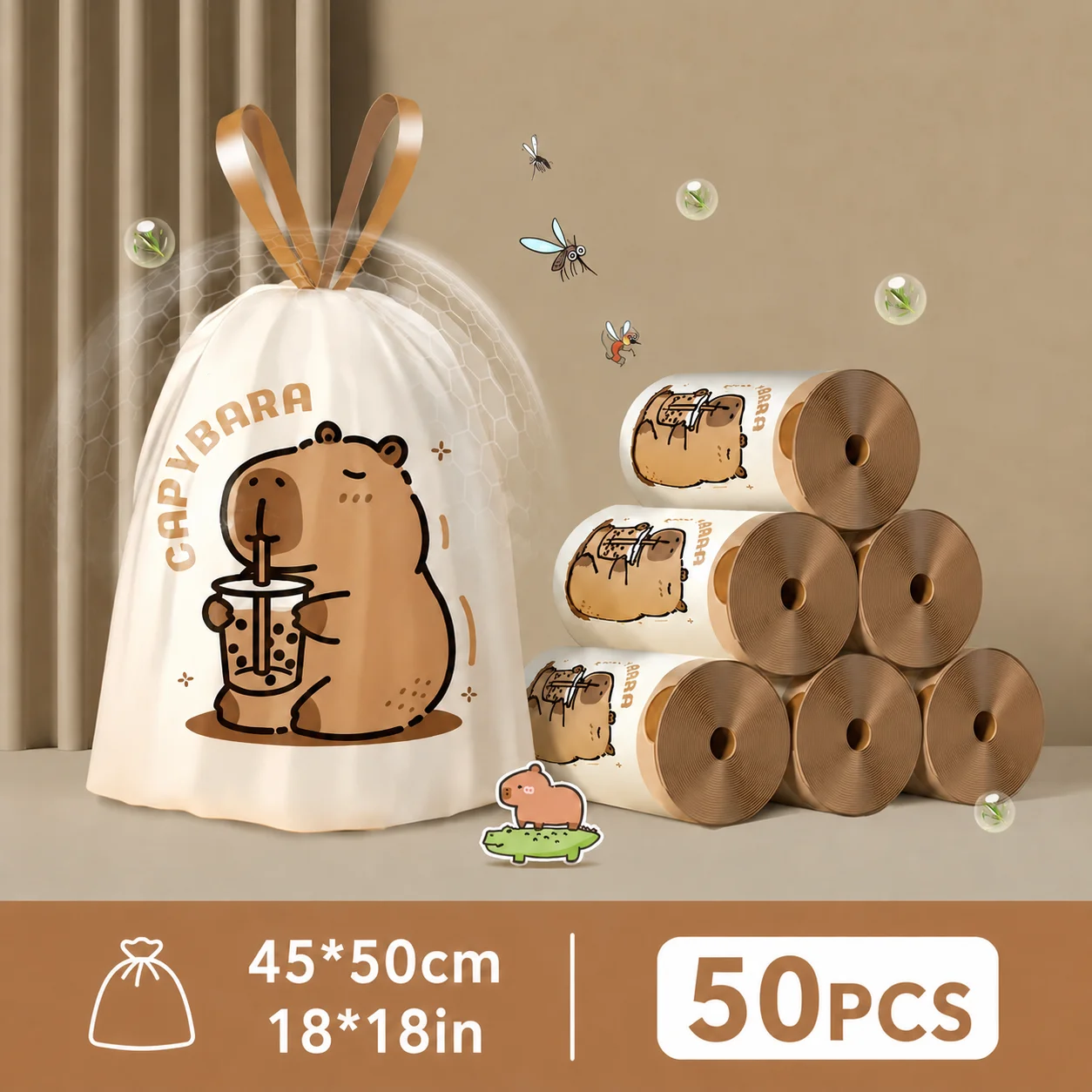 45x45cm 50Pcs Printed Tear-Free Drawstring Trash Bags Disposable Garbage Bags - 6