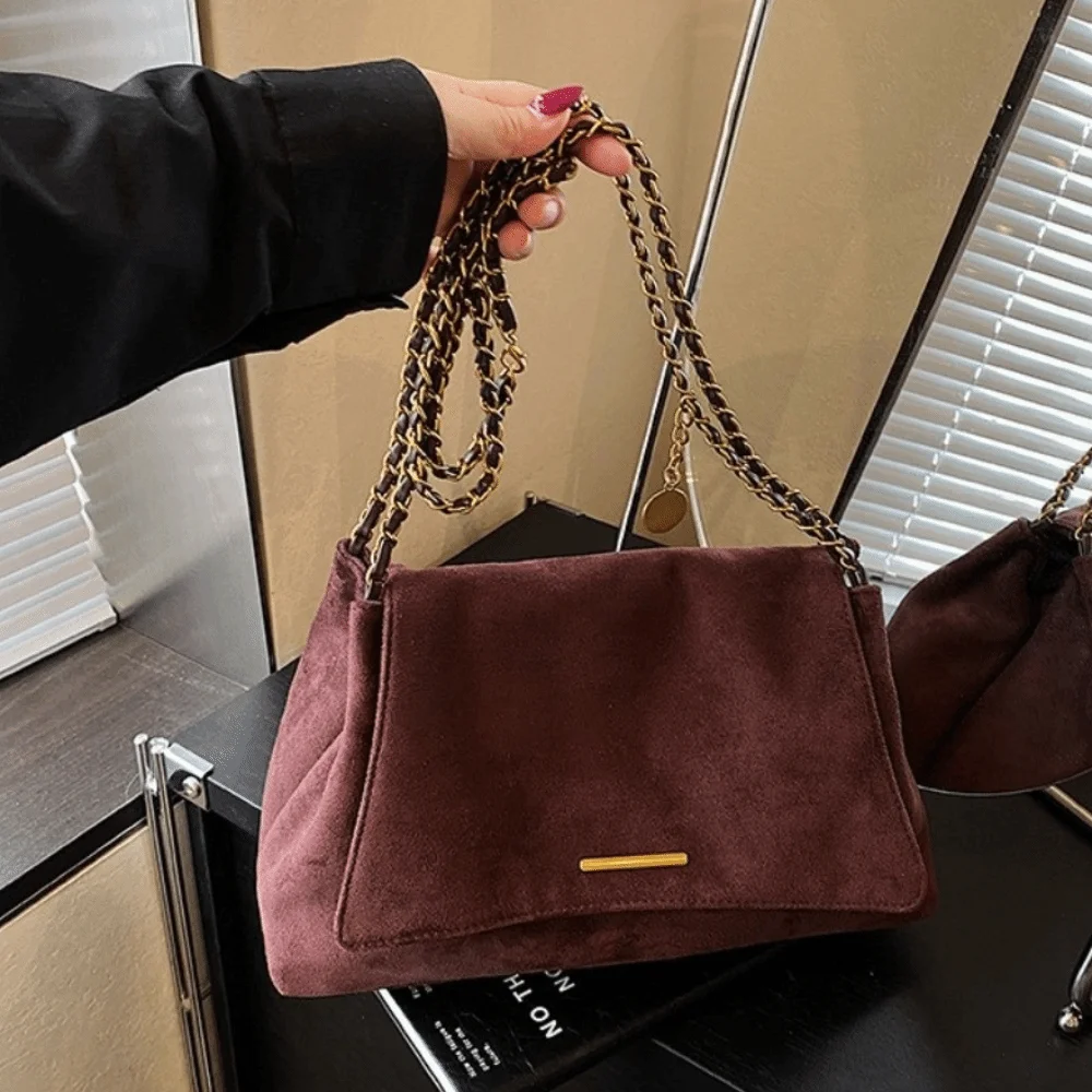 Borsa a Spalla in Camoscio Monospalla Grande Capacità Casual Spaziosa con Fibbia Solida Elegante Borsa Sottospalla per Serate Fuori - immagine 2