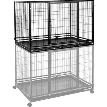 Portable Heavy Duty Stackable Dog Pet Kennel with Tray, Black, 48.2"L x 37.8"W x 42.5"H 2