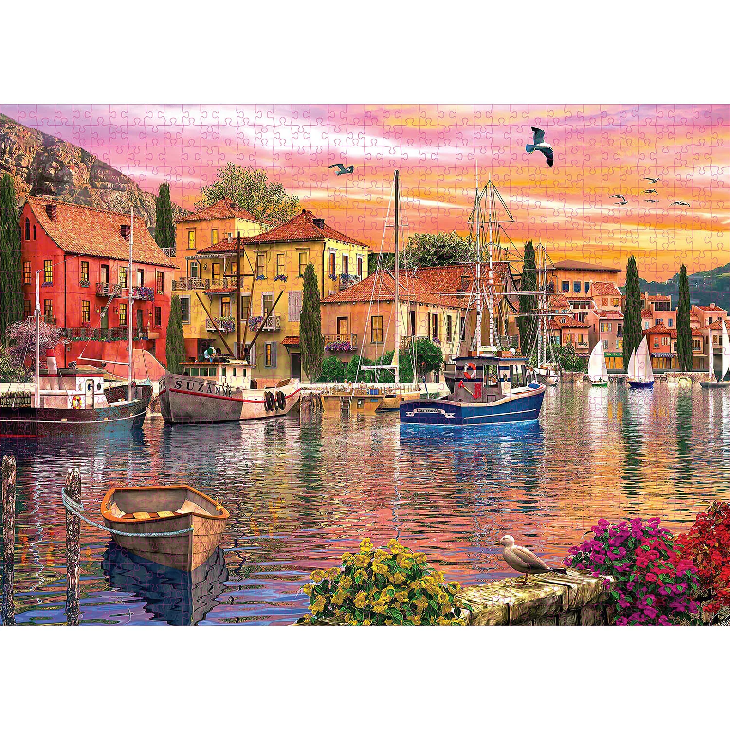 Jigsaw Puzzle 1000 Pieces Mediterranean Harbor Home Decor Adults Puzzle Games Family Fun Floor Puzzles Kids Educational Toys