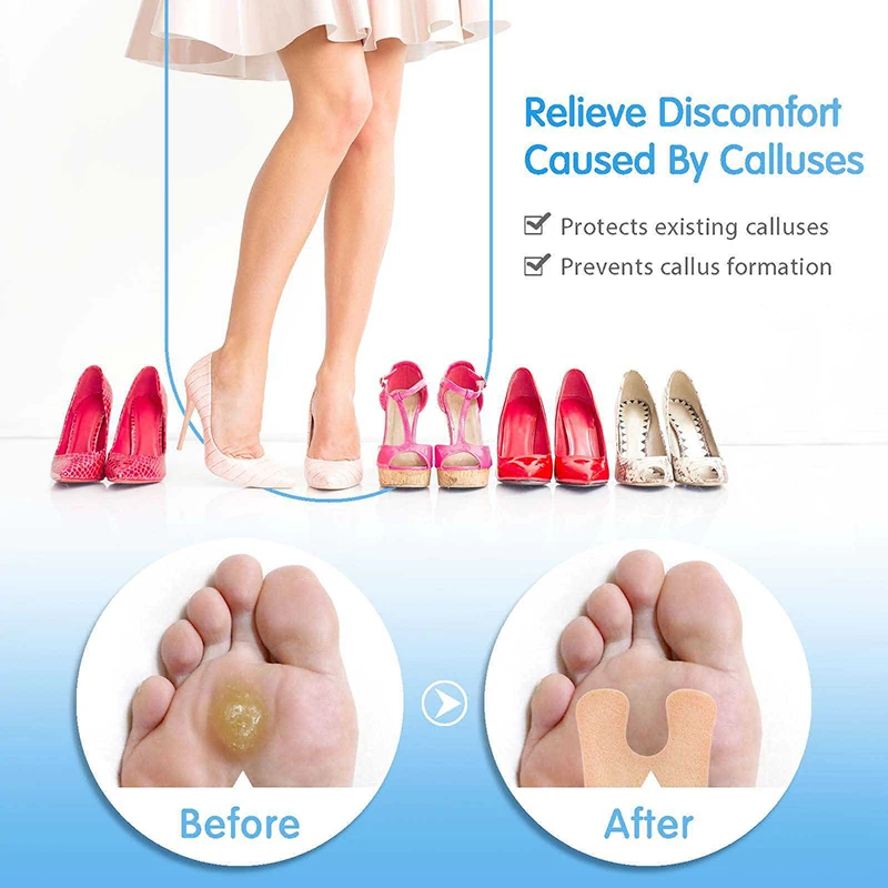 

U-образная подошва для ног, самоклеящиеся накладки для передней части стопы, защита мозолей от натирания обуви, уменьшение боли в пятке